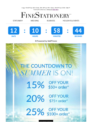 FineStationery.com - The sun is setting on 25% off sitewide savings