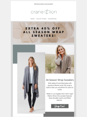 Crane & Lion - 40% Off Our All Season Wrap Sweater..