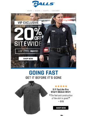 Galls - Your Gear, Your VIP Deal: 20% Off Inside