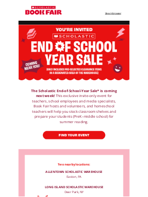 Scholastic - New York educators: Shop the Scholastic End-of-School-Year Sale next week
