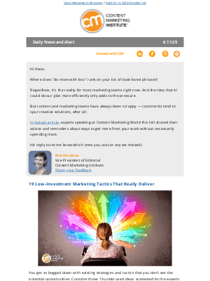 Content Marketing Institute - 19 Low-Investment Marketing Tactics That Really Deliver