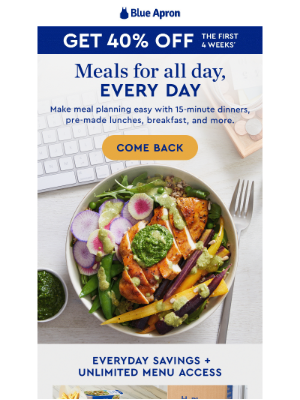 Blue Apron - Everyday savings + unlimited menu access.