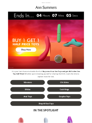 Ann Summers - Buy One Toy, Get One 50% Off – Ends Tonight! 🧨