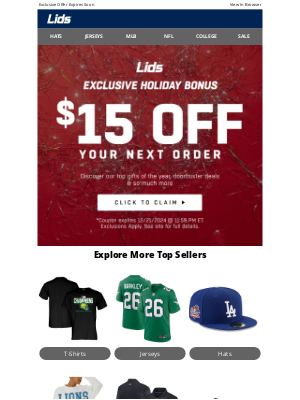 LIDS - Holiday Bonus | Claim $15 Off Today