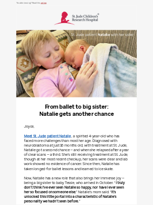 St. Jude Children's Research Hospital - Exciting News: Patient Natalie becomes a big sister!