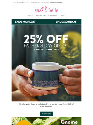 Sass & Belle (United Kingdom) - 25% off Father's Day gifts - ENDS TOMORROW!