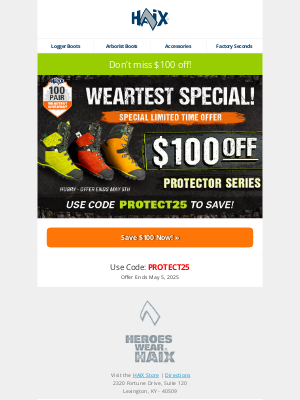Don’t miss $100 off Protector logging boots
