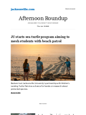 The Florida Times-Union - Afternoon Roundup: JU starts sea turtle program aiming to mesh students with beach patrol