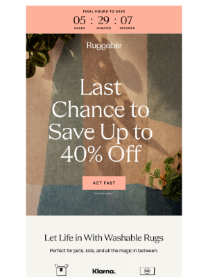Ruggable - Up to 40% off sitewide ends TODAY