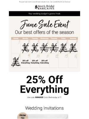 Anns Bridal Bargains - It's Here: 25% off Site-Wide Starts Now