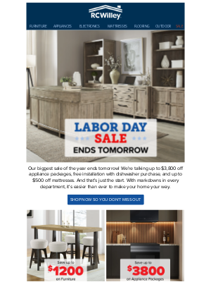 RC Willey - Last Call for Labor Day Deals