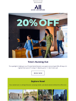 Accor Hotels - Mildred, 20% off for you! Last call for our guest stars.