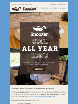Snoozer Pet Products - All‑Season Comfort for Dogs — 40% Off Limited Fabrics