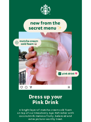 Starbucks - Pink Drink + matcha cream cold foam ✨💖🍵