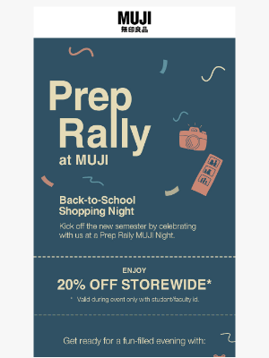 MUJI - 🎒 RSVP Now—Prep Rally Night at MUJI is Almost Here!