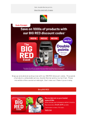 BIG RED ends midnight | Act fast, save on 1000s of products