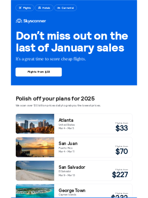 Skyscanner  - Last call for January sales 📣 ⏰