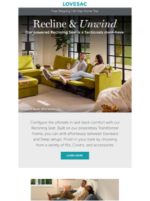 Lovesac - Create the Ultimate Sactionals Setup with a Reclining Seat.