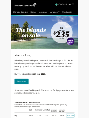 Air New Zealand - Lisa, the Islands on sale now