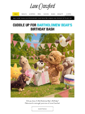 Join the Birthday Joy for Bartholomew Bear at Lane Crawford