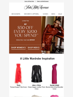 Saks Fifth Avenue - Reminder: Wrap up your shopping with $50 off every $200 you spend