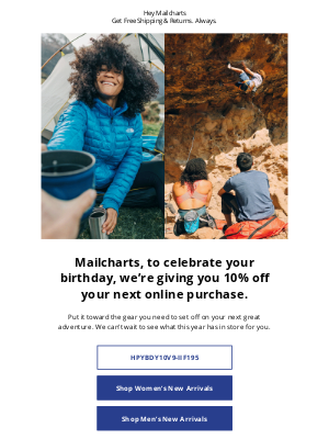 The North Face - Mailcharts, celebrate your big day with 10% off.
