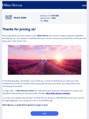 Aegean Airlines - Welcome to Miles+Bonus Paula!