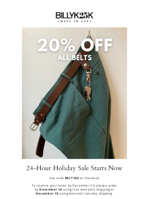 Billykirk, Inc. - 20% Off All Belts