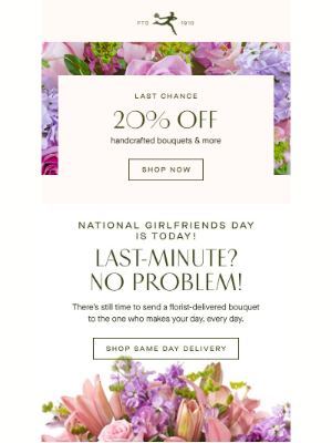FTD Flowers - Save 20% on Girlfriends Day Flowers Delivered Today!