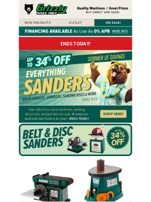 Grizzly Industrial Inc. - ENDS TODAY - Sander Deals You Can’t Resist