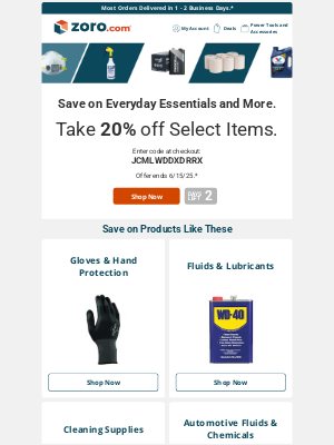Zoro - Take 20% off the Supplies You Use Every Day!