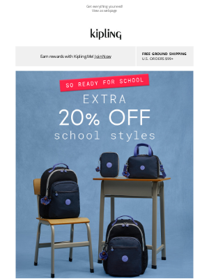 Kipling USA - School's Out! Extra 20% Off Is In!