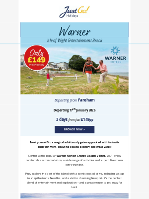 Just Go! Holidays (United Kingdom) - Fancy a Warner Isle of Wight break from just £149?