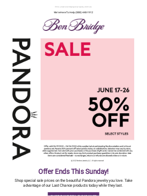 Ben Bridge Jeweler - Hurry! 50% Off Pandora Jewelry