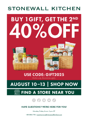 Stonewall Kitchen - Ends Tonight: Buy 1 Gift, Get the Next 40% OFF