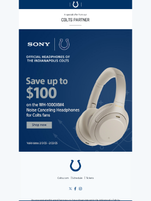 Indianapolis Colts - Save up to $100 on Sony WH-1000XM4 Noise Canceling Headphones