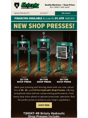 Grizzly Industrial Inc. - 🚨 Product Alert: Pick from 3 NEW Shop Presses