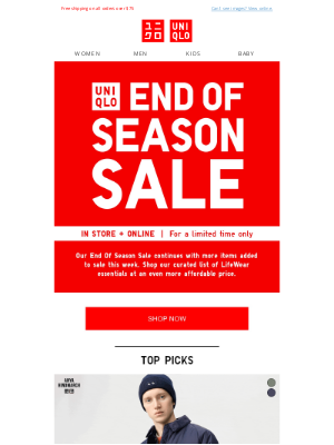 UNIQLO (Australia) - End Of Season Sale Continues