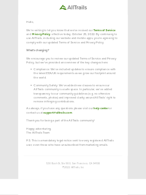 AllTrails - ​​We’re updating our Terms & Privacy Policy