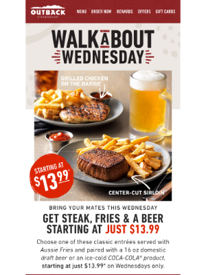 Outback Steakhouse - Wednesday is the new BEERSday 🍺