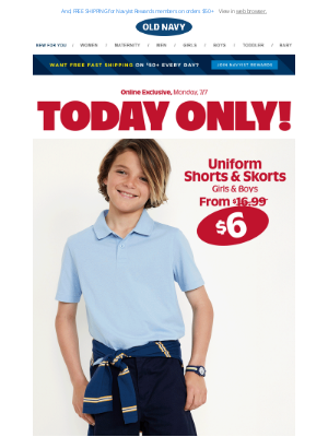 Old Navy - Prep and stock up — snag $6 uniform shorts for kids & 50% off everything online