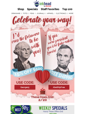 Valentine's day newsletters from Inkhead.com