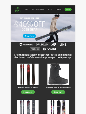 evo - Up to 40% Off 2025 Marker, K2, Volkl & More
