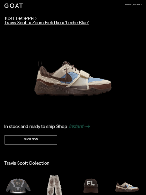 GOAT - JUST DROPPED: Travis Scott x Zoom Field Jaxx 'Leche Blue'