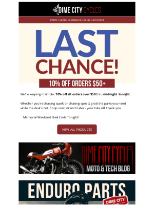 Dime City Cycles - LAST CHANCE 📣 10% Off Orders Over $50 - Ends Midnight Tonight