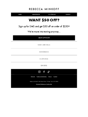 Rebecca Minkoff - Get $50 Off Your Next Order – Join Our Text List!