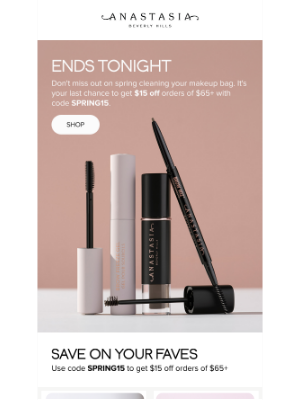 Anastasia Beverly Hills - Last Call: $15 Off Your Order ⏰