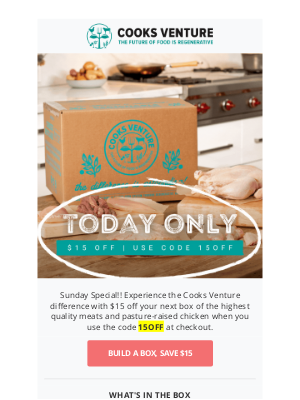 Cooks Venture - [$15 OFF] One Day Special