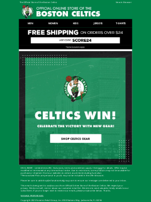 Boston Celtics Store - Celtics Win! Celebrate With Official Gear