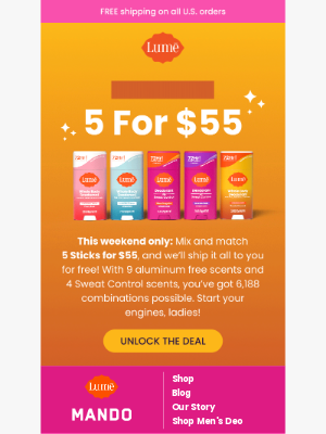 Lume Deodorant - Fall 5 For $55 Flash Sale Starts NOW!